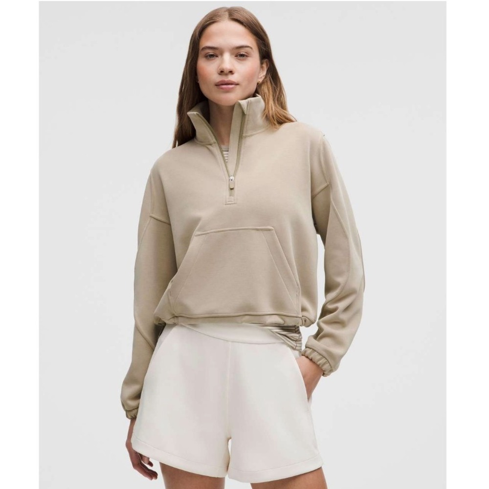 Lululemon Brushed Softstreme Half Zip Tan Beige Pullover Sweatshirt Size 10